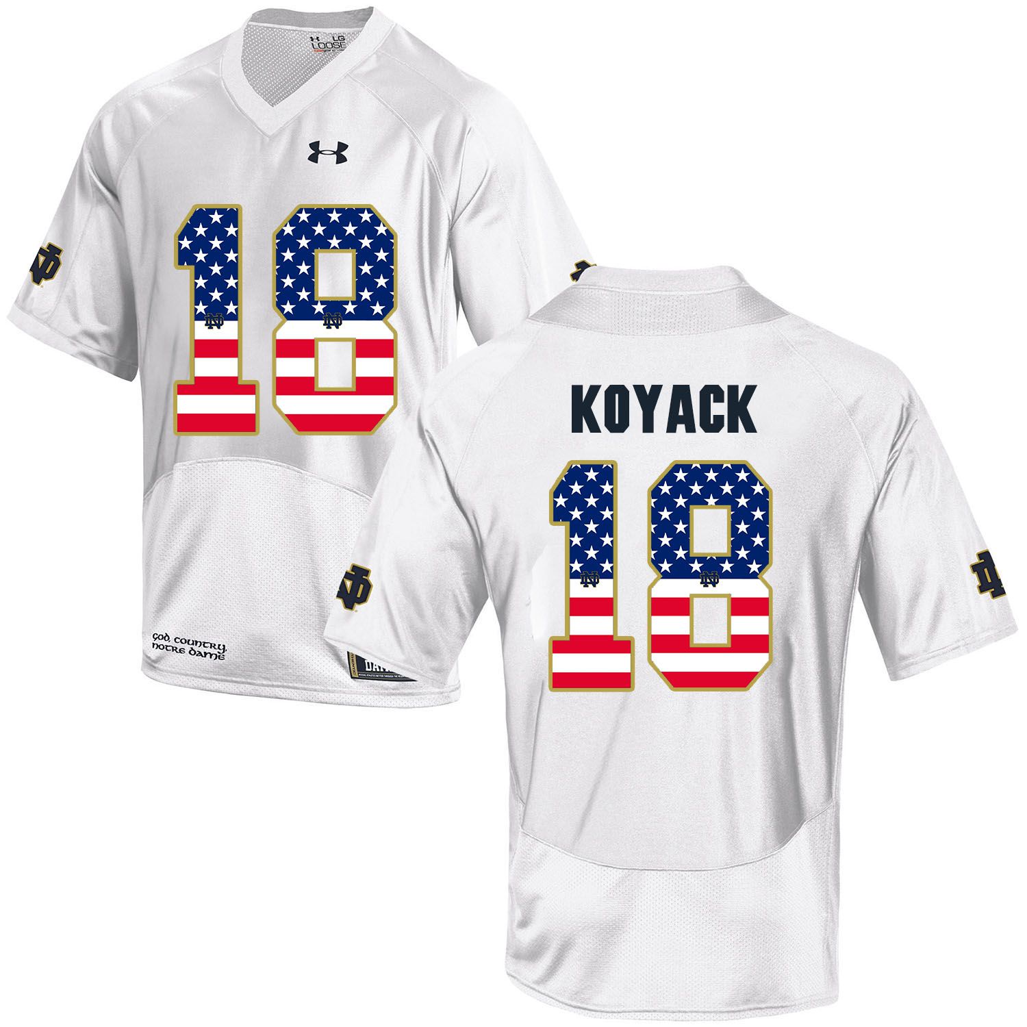 Men Norte Dame Fighting Irish #18 Koyack White Flag Customized NCAA Jerseys